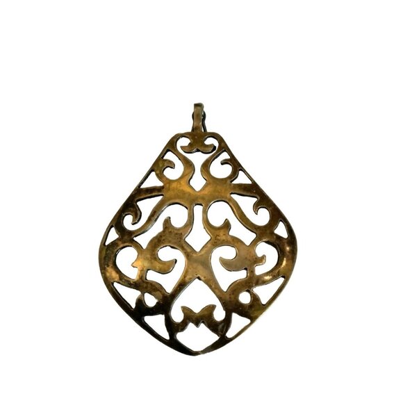Jewelry - Gold tone Filigree Pendant Vintage Celtic Lace Statement Runway